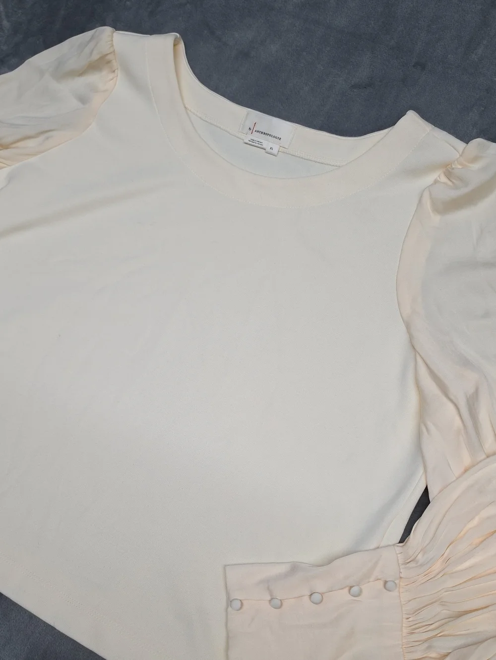 Anthropologie XL Cream Puff-Sleeve Blouse with Button Cuffs Romantic